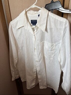Liz Claiborne White Linen Button-Down Blouse Petite Small
